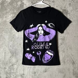 Olivia Rodrigo Graphic T-Shirt Purple Black Pop Star Concert Band Tee Size XS